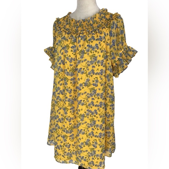 CECE Floral Print Off The Shoulder Shift Dress In Saffron Size Small NEW - Picture 4 of 7